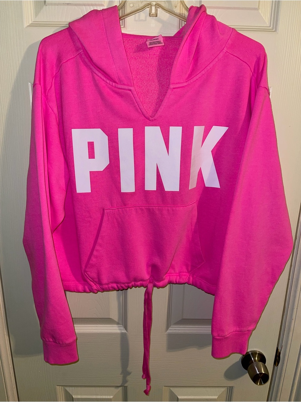 PINK Victoria's Secret Women's Hot Pink Hoodie - Large